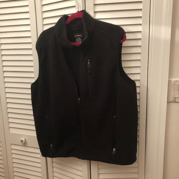 LL Bean black men sleeveless jacket, fleece material, XL - Picture 1 of 9
